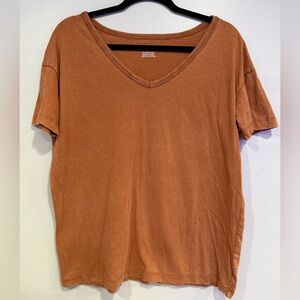 Aerie Distressed V-Neck Boyfriend T-Shirt Jupiter Brown Size XS